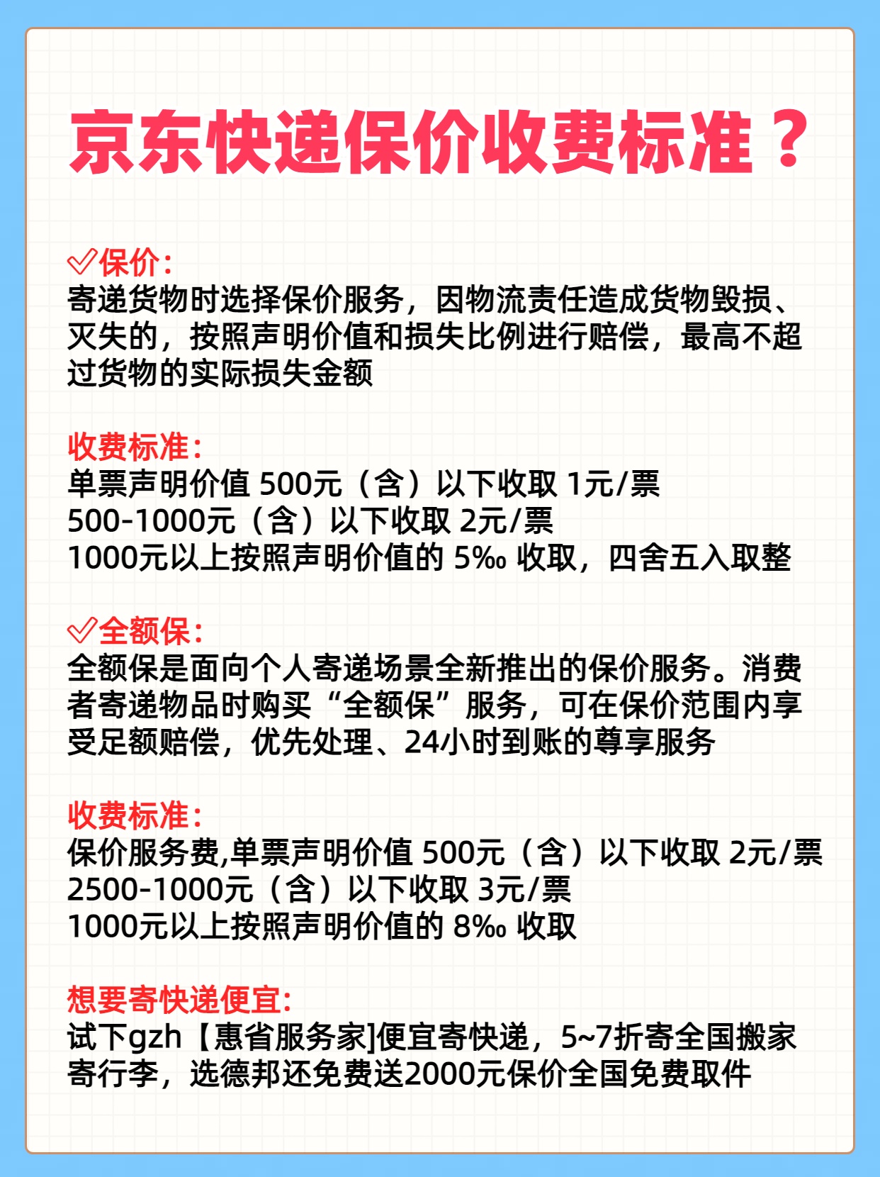 京东快递保价收费标准?