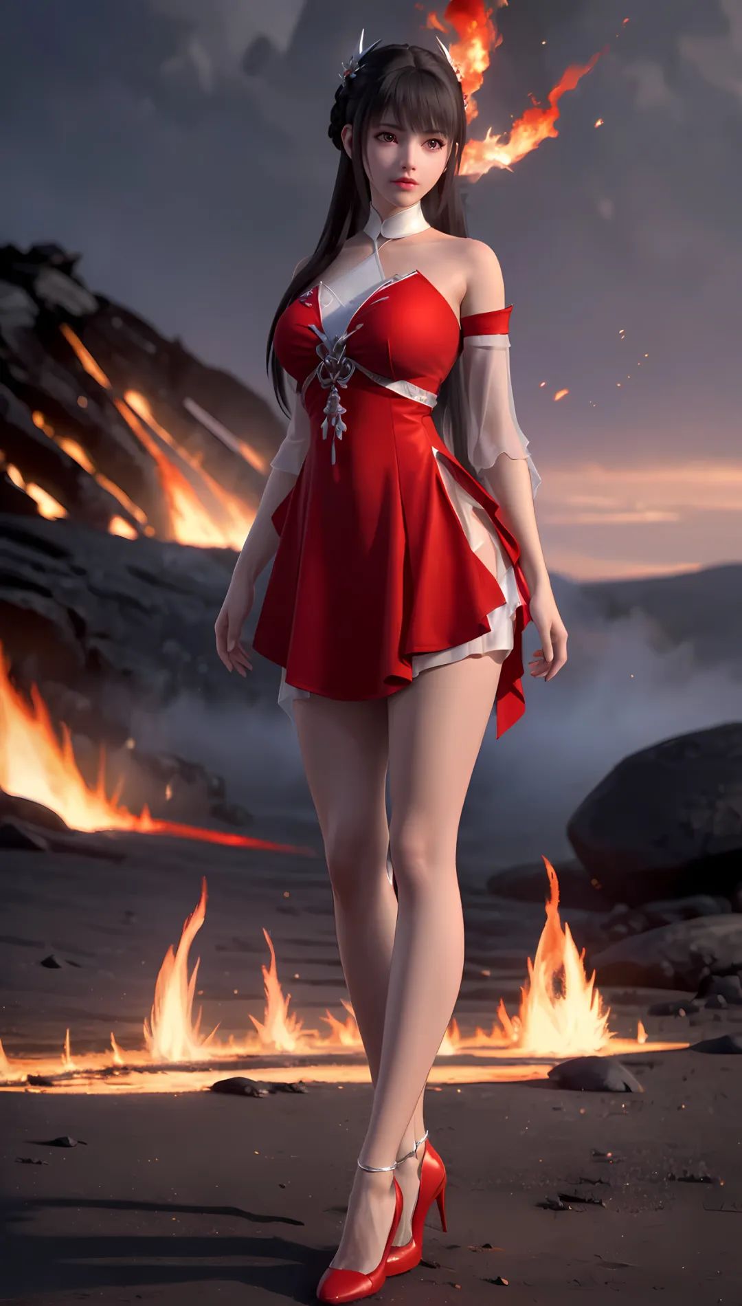 棕色长发如丝般顺滑,轻轻挽起的发髻透露着简约而不简单的美