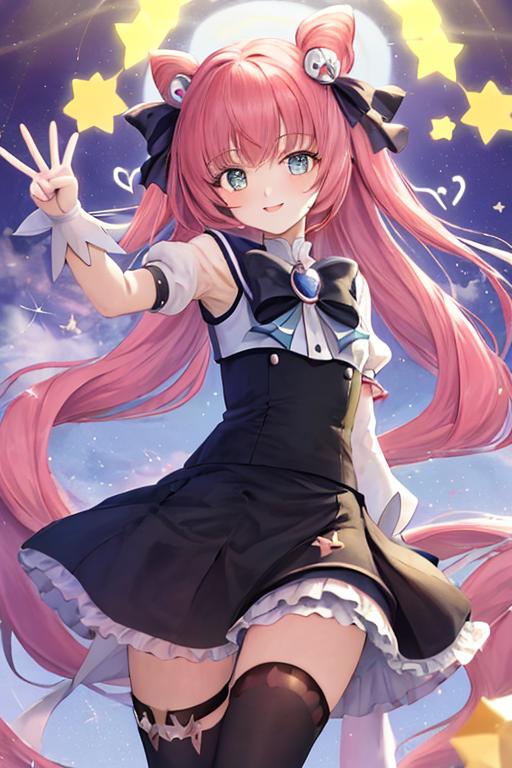 星光下的粉发少女,甜美可爱,比心 gesture,超萌哒!