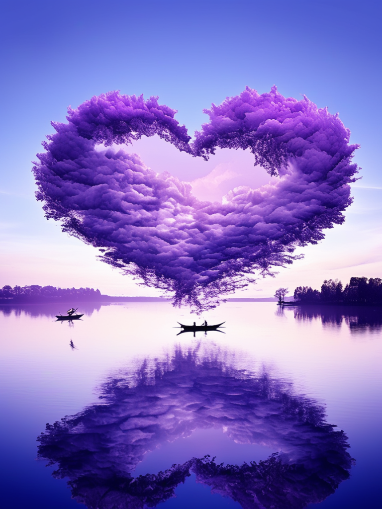 心形的云朵,映在湖面上,美得像幅画!#我要上热门