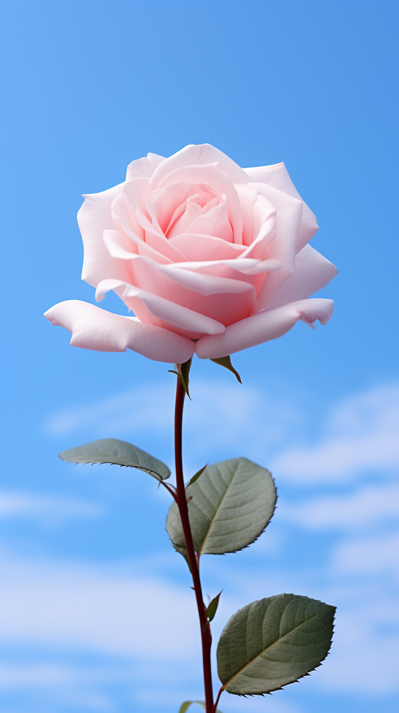 蓝天下的粉色玫瑰#我要上热门