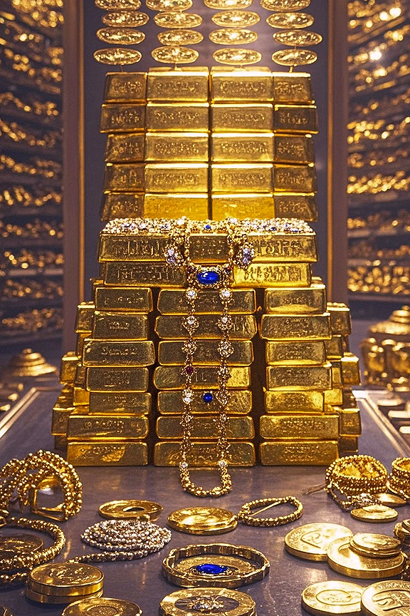 哇塞,这金库亮瞎眼了,闪闪发光的金币珠宝,真是暴富现场!