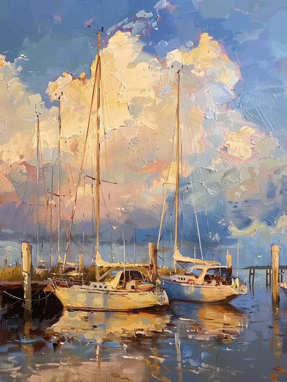 ai油画|云下泊舟·海港的悠然时光