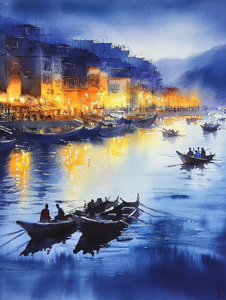 ai水彩|夜港之梦 ……