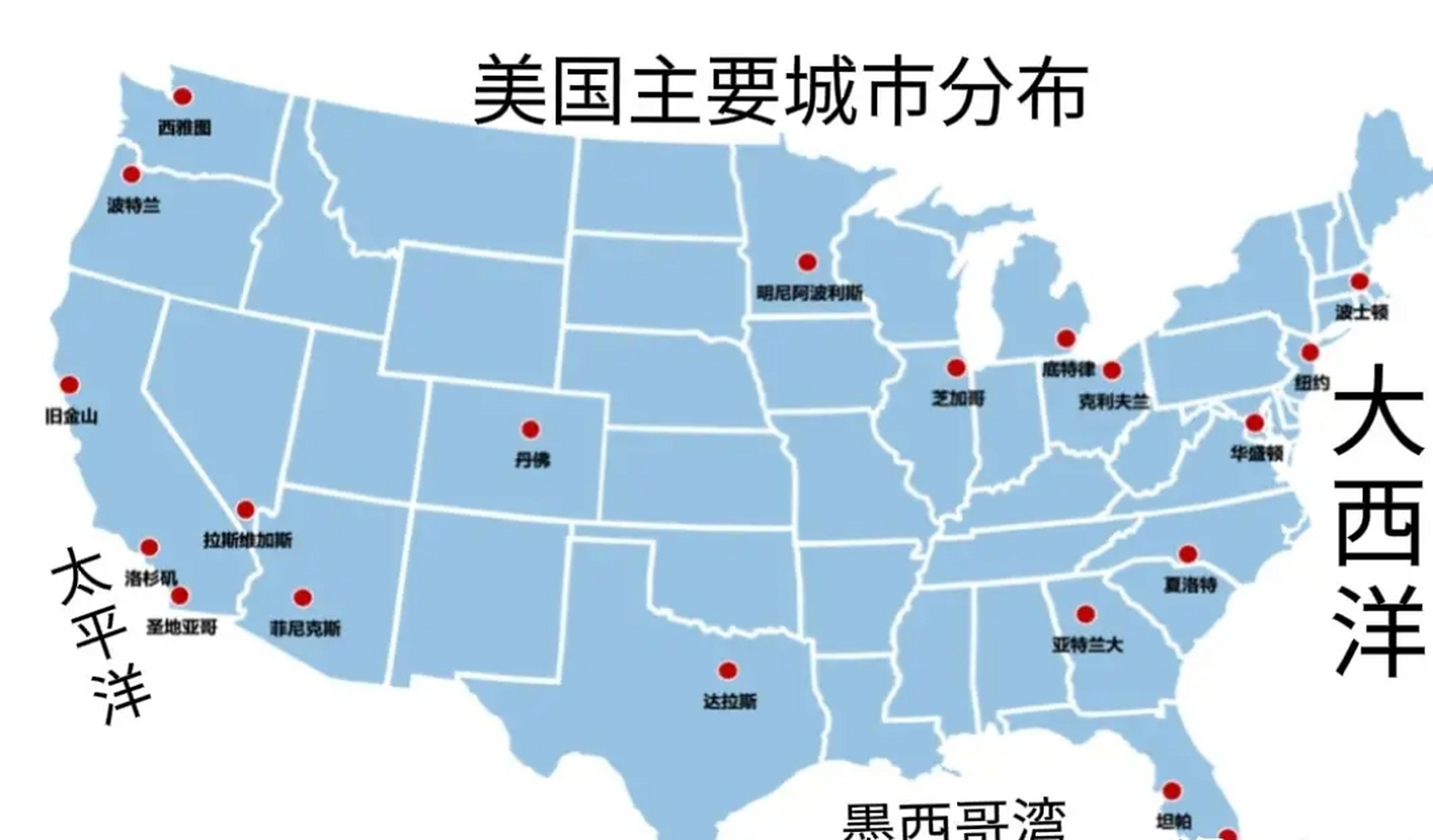 作为世界第一强国的美国,其城市布局依然逃不脱自然分布规律.