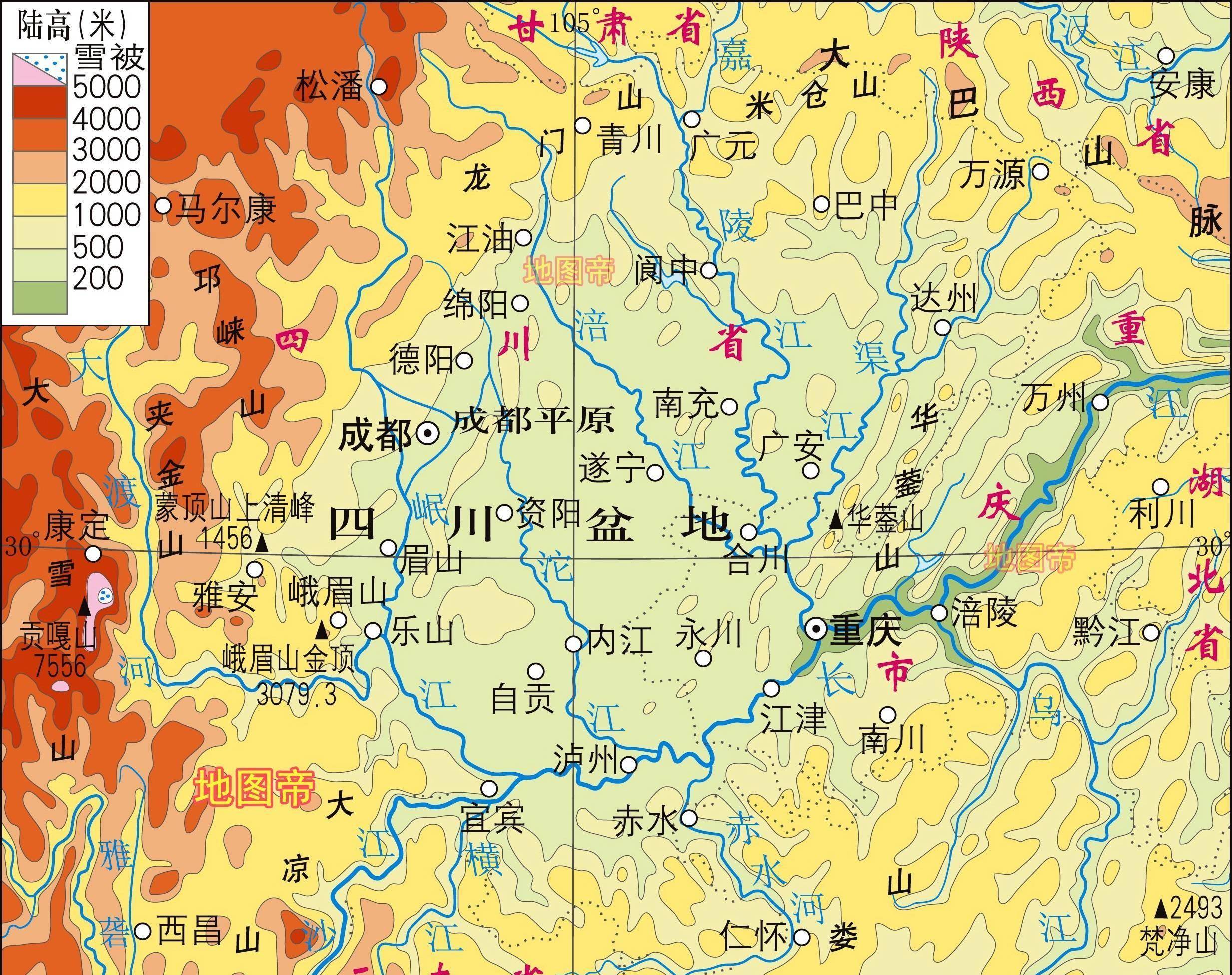 最典型的成都和重庆是四川盆地中的"双核心"城市,但是成都后重庆基本