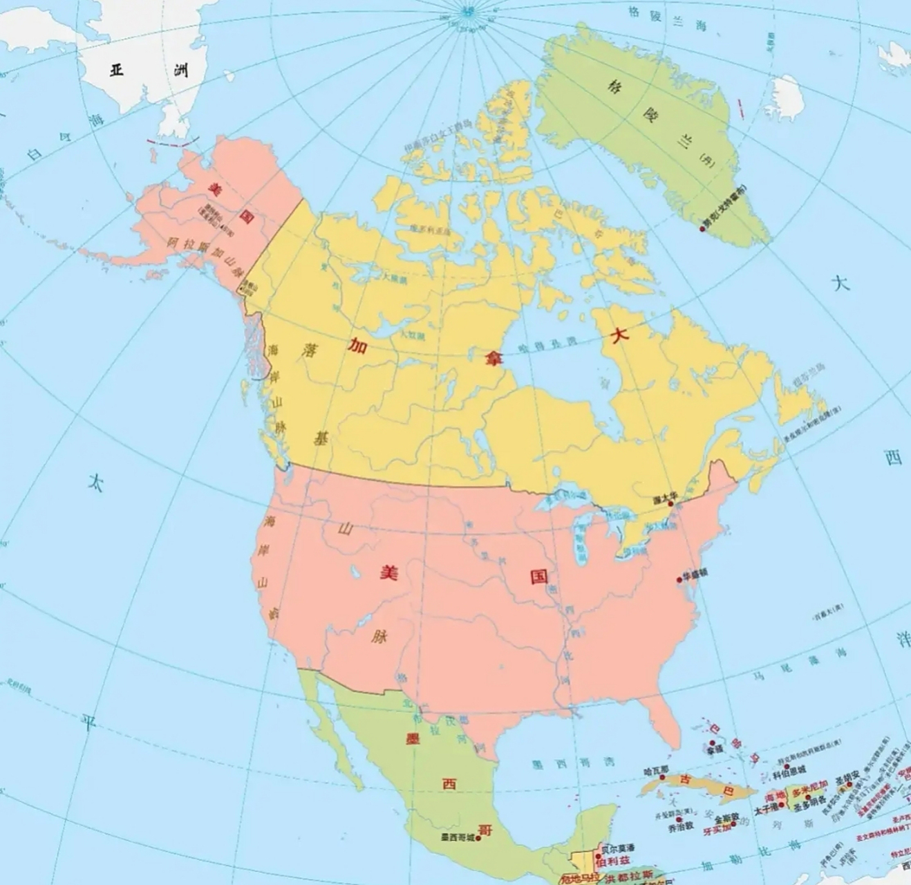 与美国领土接壤的国家仅有2个:加拿大和墨西哥.