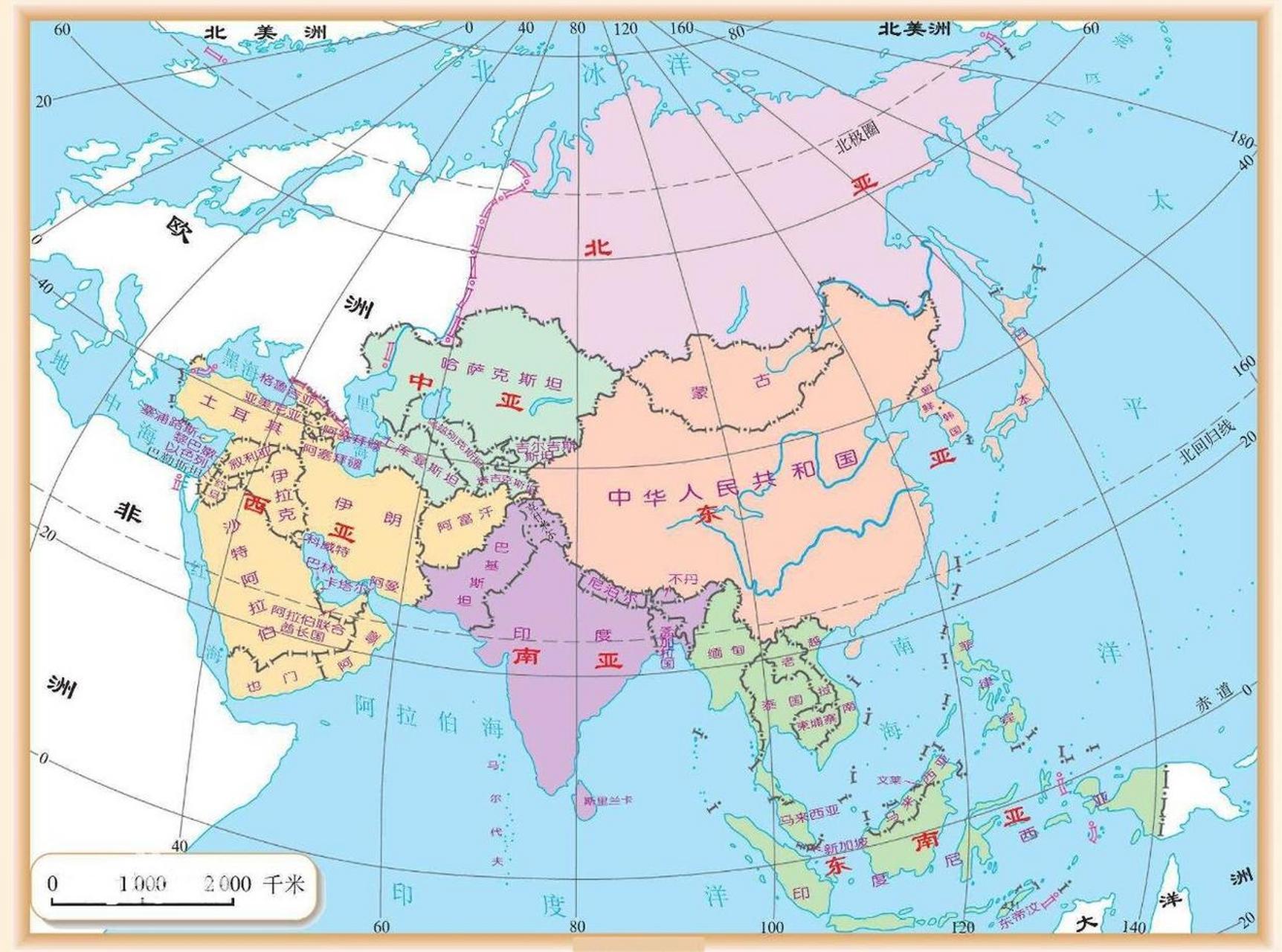 亚洲区域划分地图图片