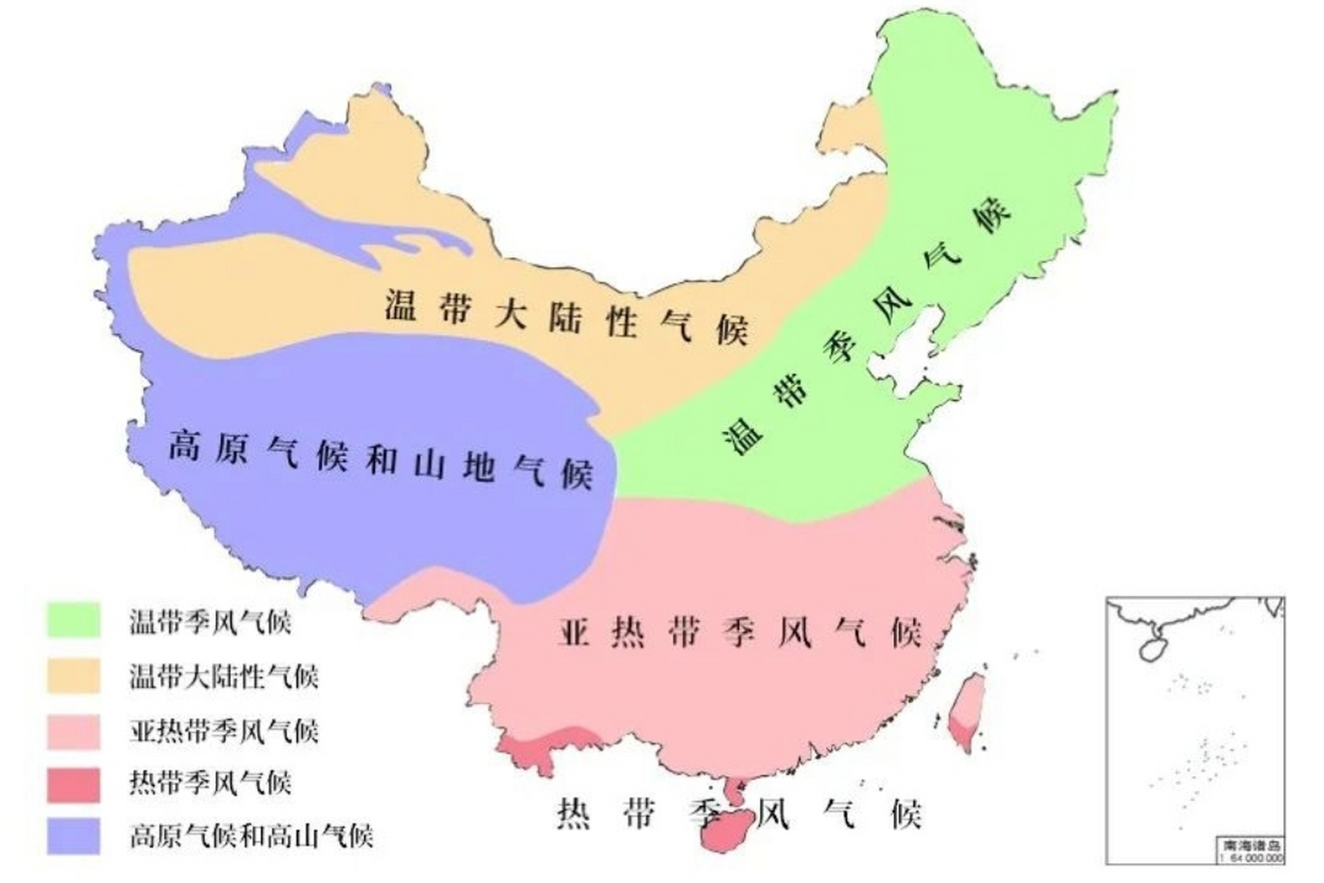 我国主要5种气候分布图