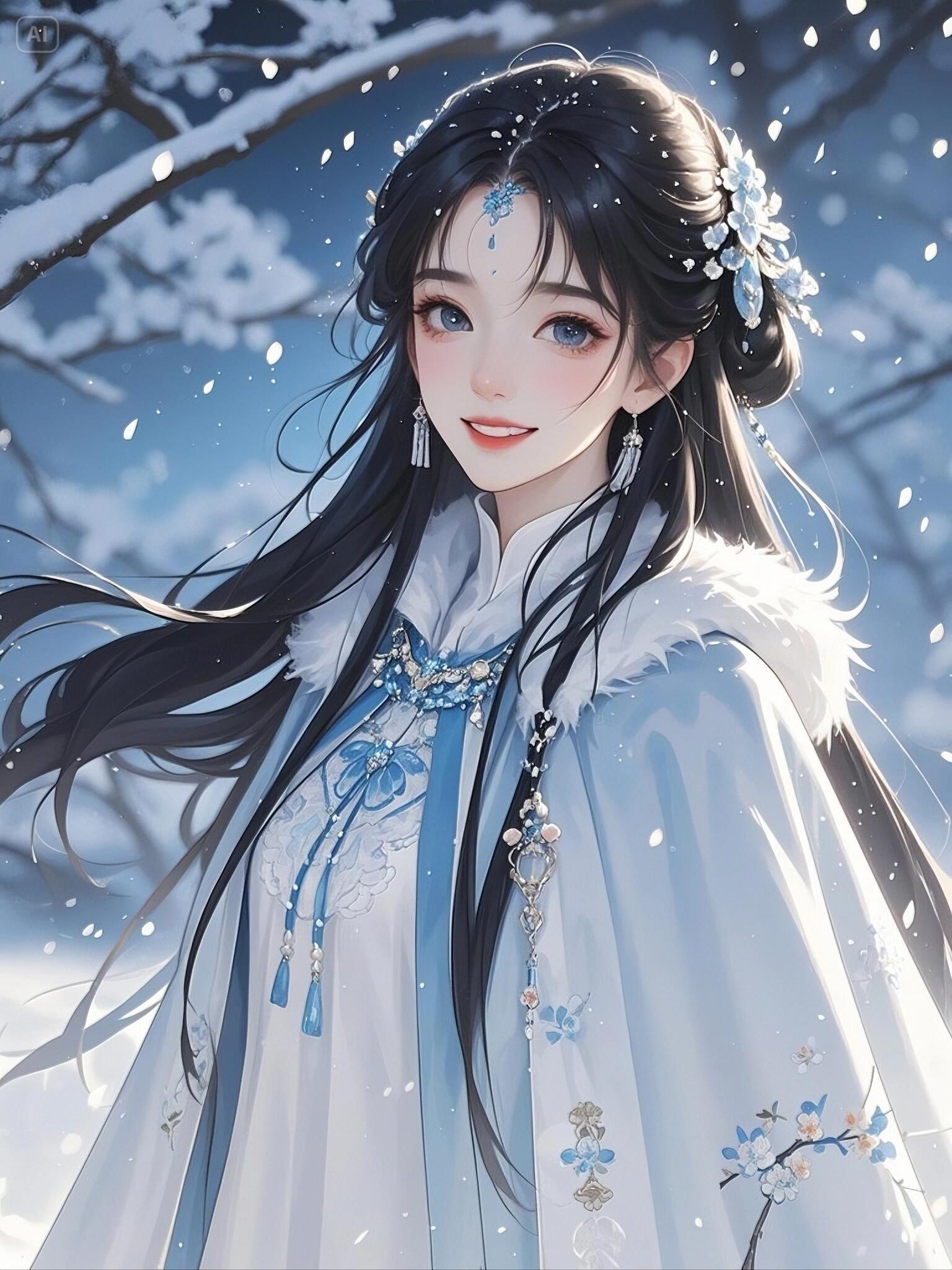 雪中漫步,梅下赏花,汉服小姐姐美如画