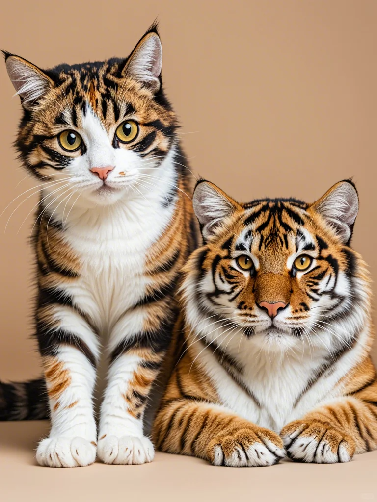 虎斑猫和老虎,条纹一个样,眼睛大又亮,耳朵尖尖的.