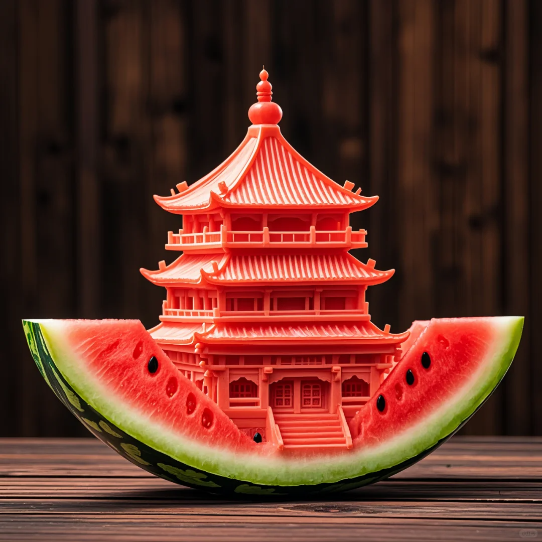 这个西瓜居然变成了中国风建筑,太有才了吧!