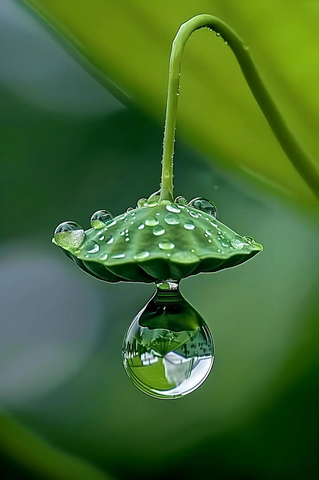 这片绿叶上的水滴好清澈啊