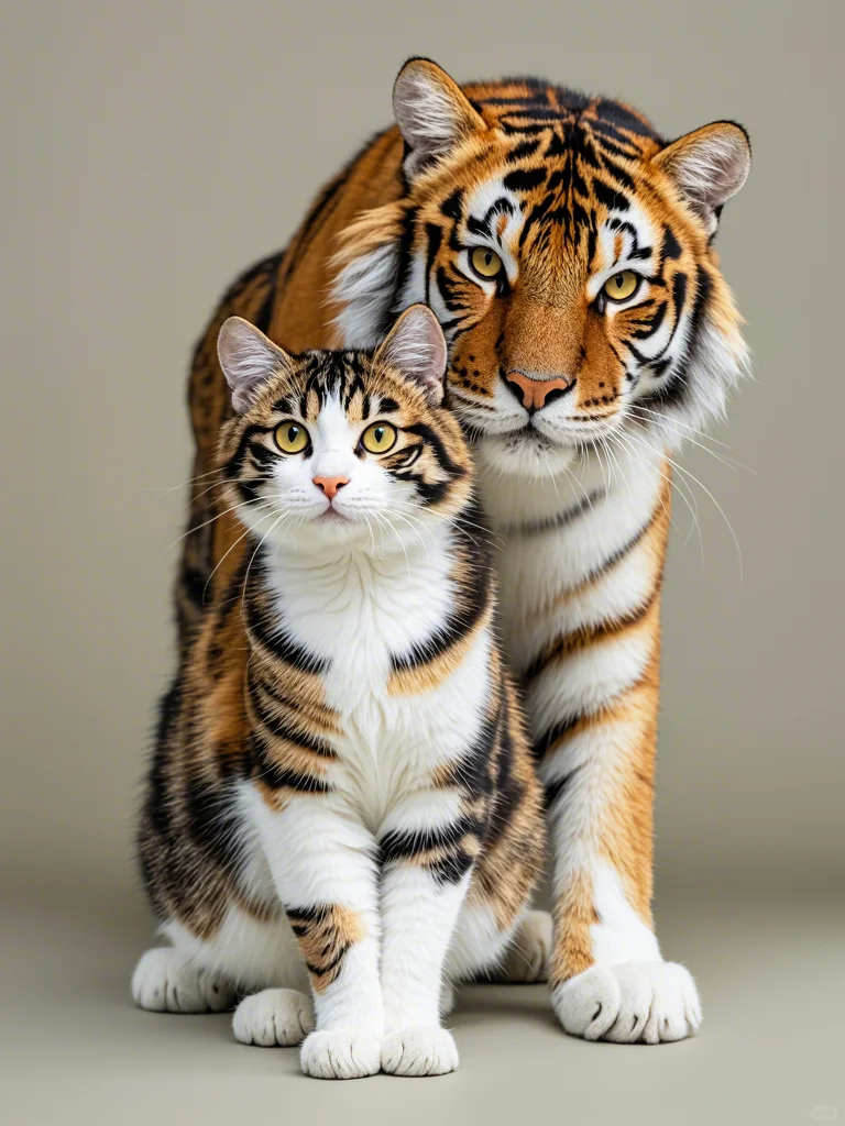 这只小猫和老虎,同框好有爱!体型差萌翻天,条纹还都那么搭