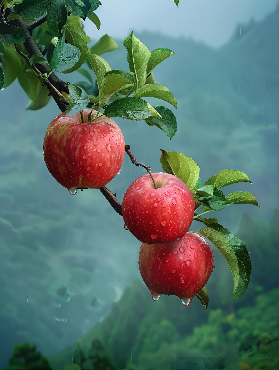 雨后红苹果,清新又水灵,山间空气好,心情美美哒!