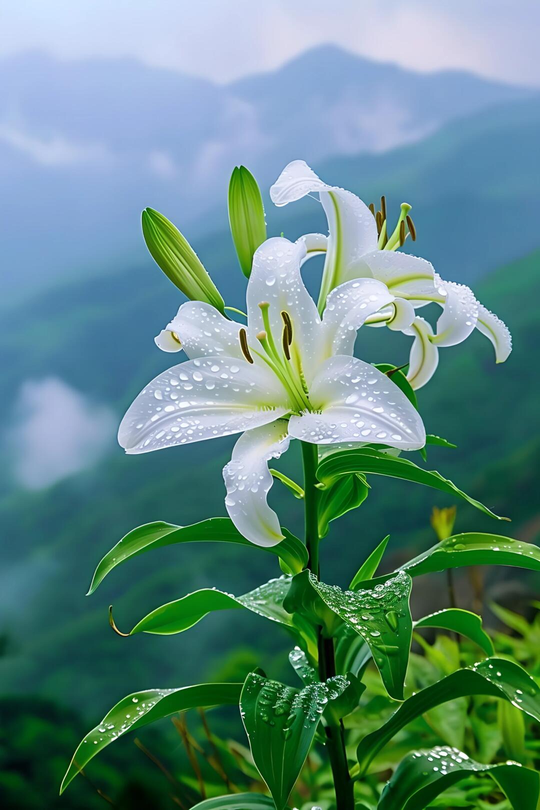 雨露润泽下的百合花,清新脱俗,美得让人心醉.