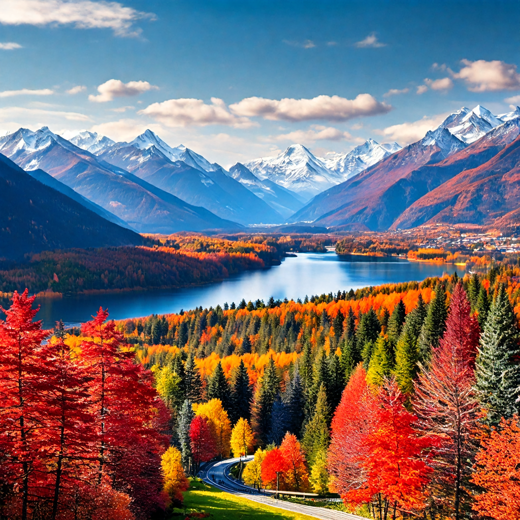 湖光山色,遥远的雪山与森林共舞