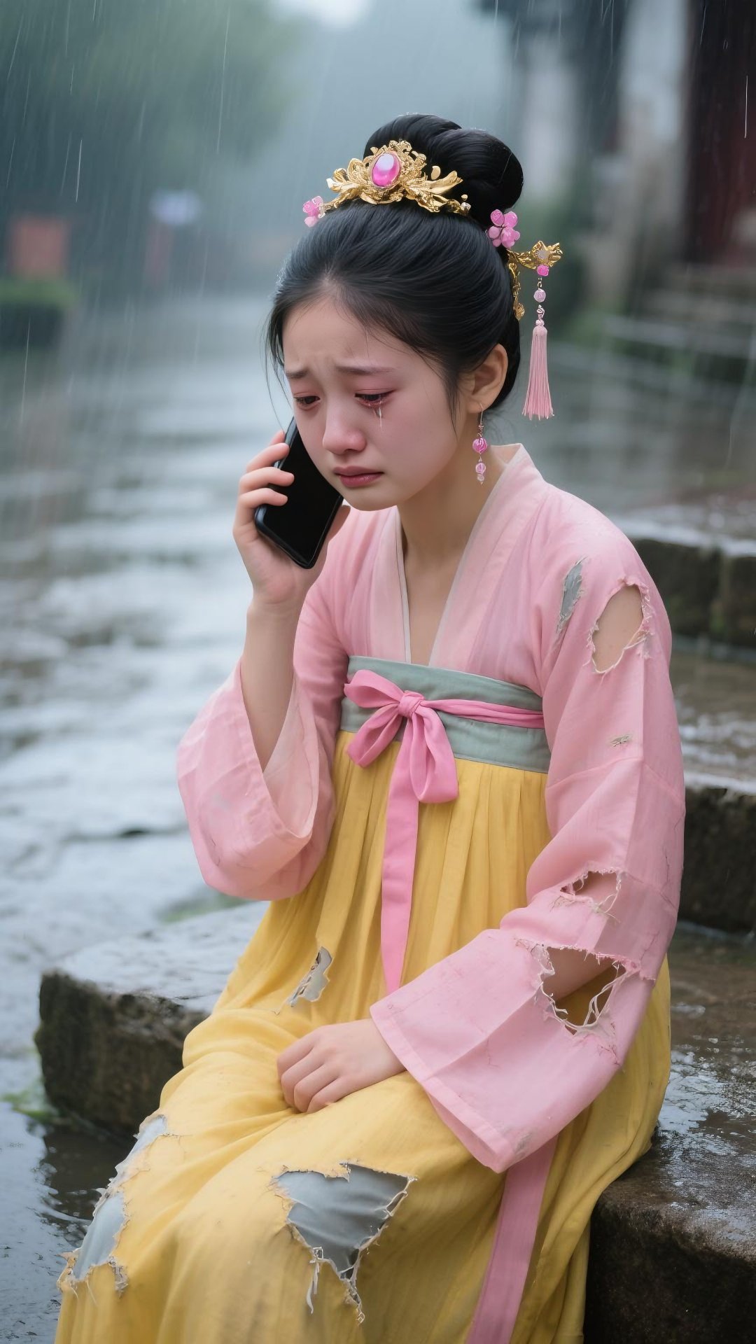 这古风之美,在雨中更显韵味.愿她从愁绪中寻得力