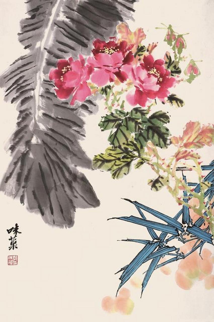 欣赏郭味蕖的芭蕉叶画作 [微风]夜雨[微风]唐·白居易  早蛩啼复歇,残