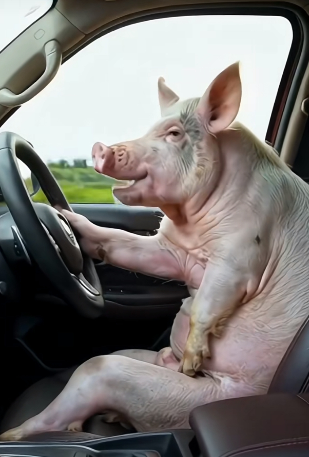 这猪儿可真不简单,方向盘操控得游刃有余,仿佛天生车神附体,让人不禁