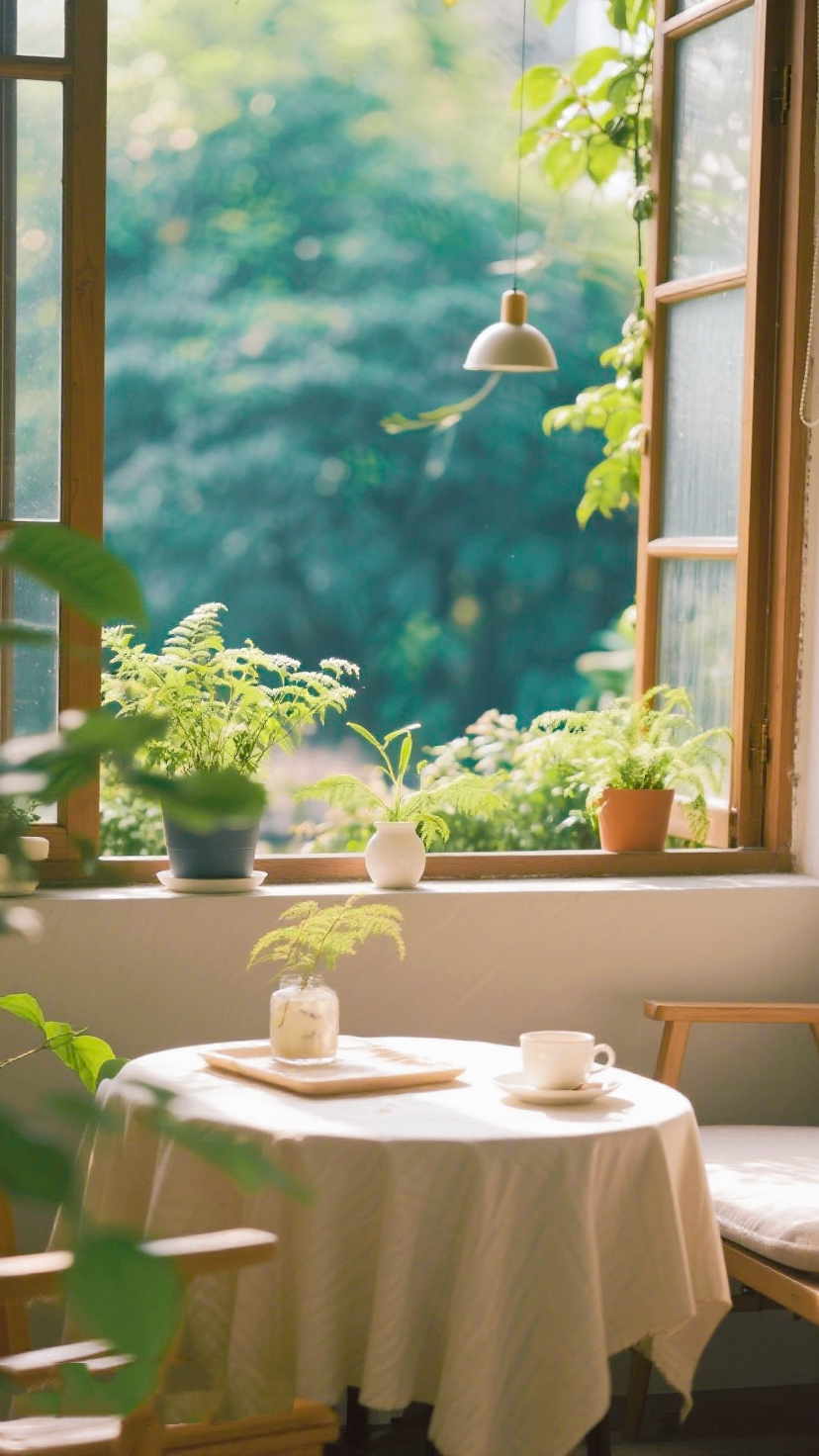 阳光洒进窗台,我在窗边享受宁静的早晨,一杯茶,一本书,这就是我想要的