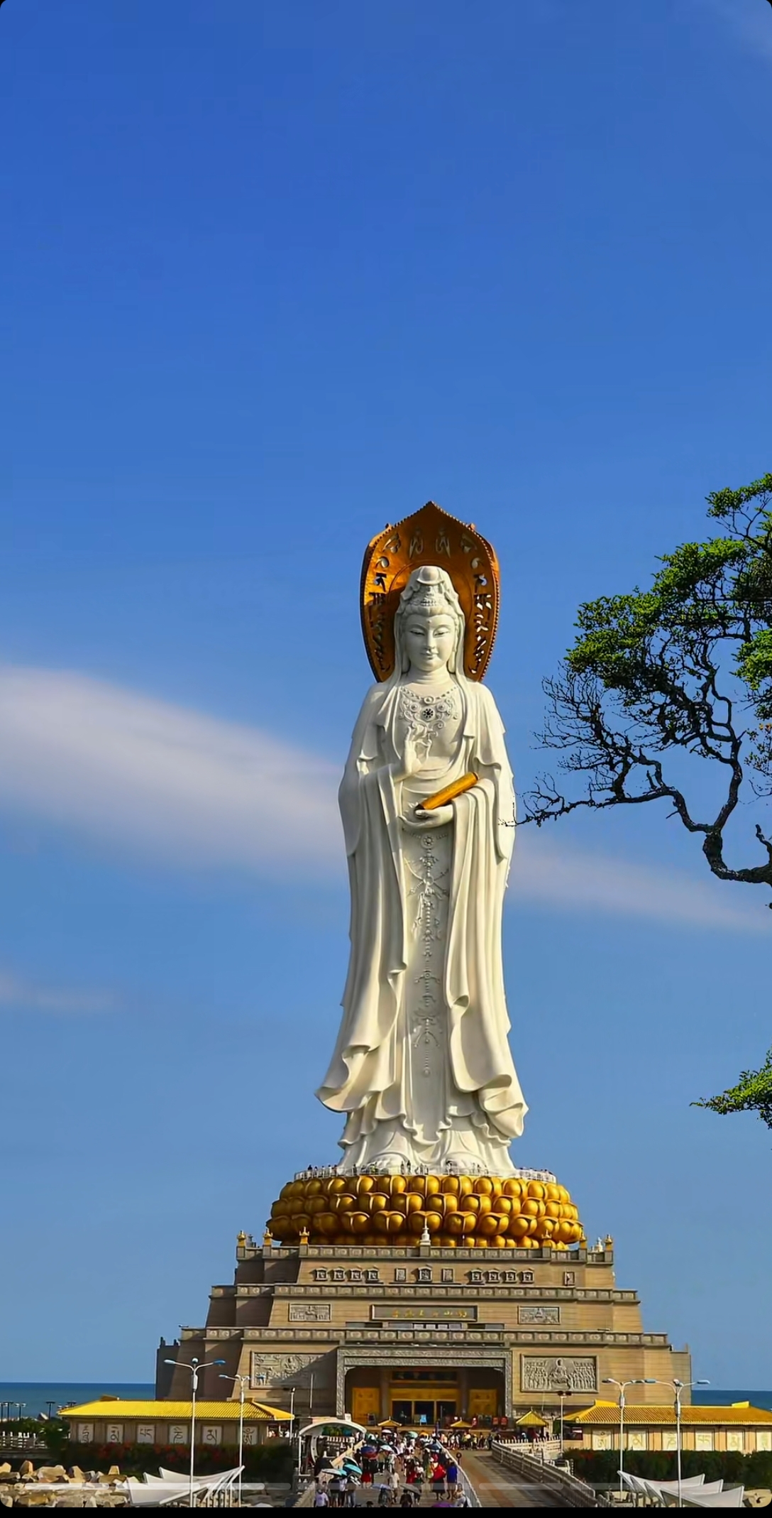 白色观音菩萨雕像的庄严与宁静96  94站在高高的基座上,白色观音