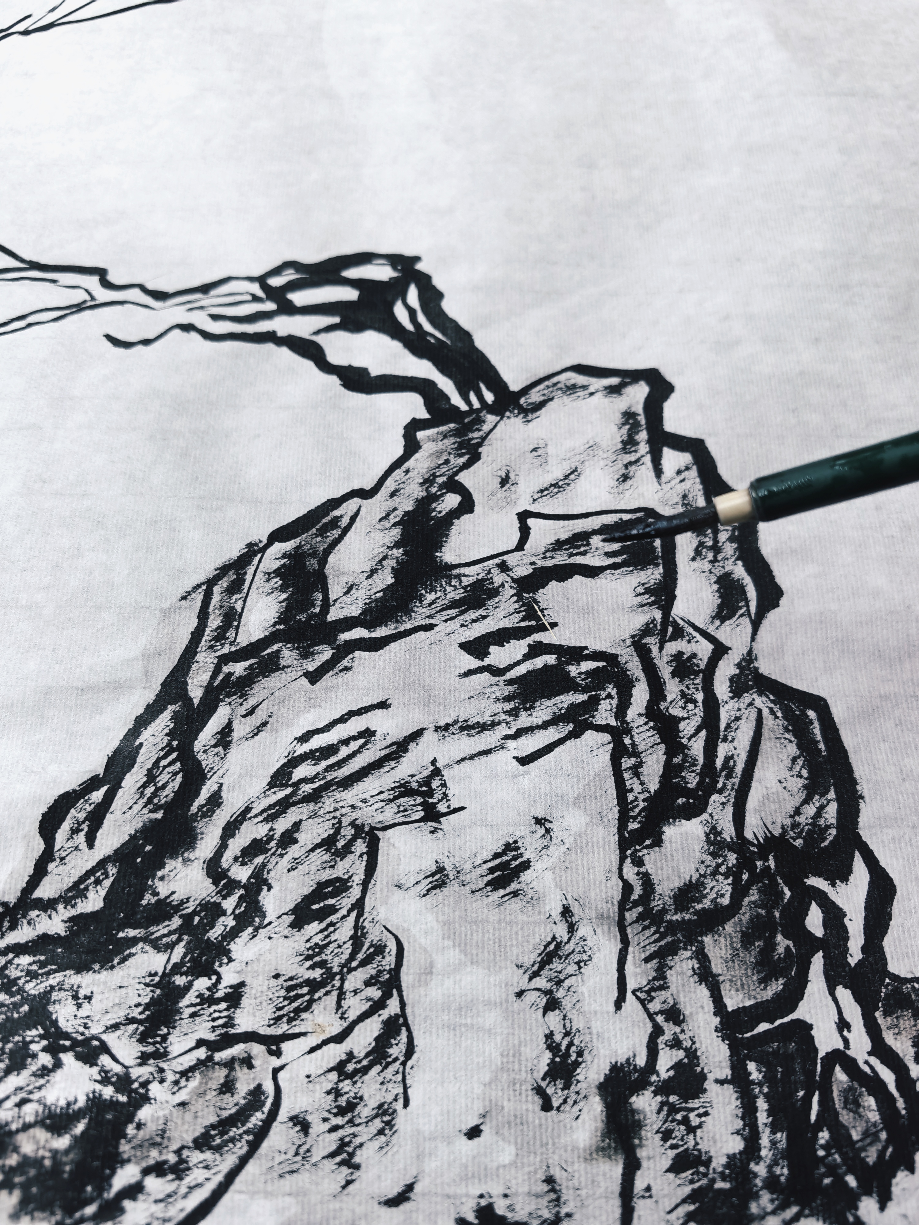 北宗仙境 分享:勾,皴,擦,染,点的山水技法2024.05.05作#写意# #国画