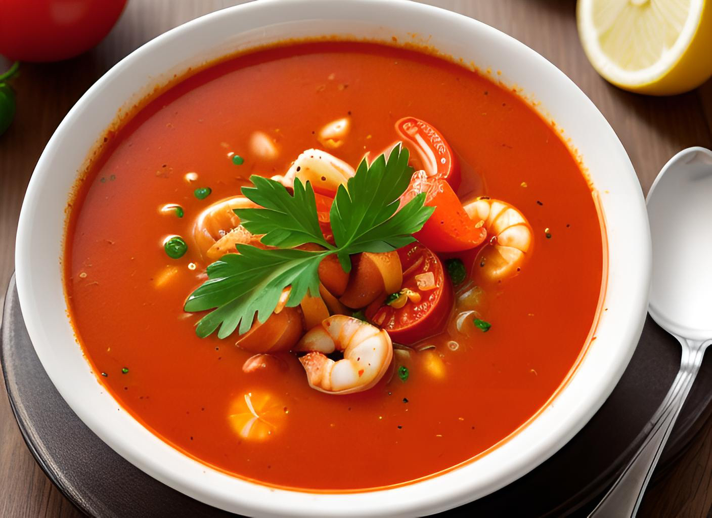 西班牙番茄海鲜汤,又称为西班牙海鲜番茄汤,是一道以番茄和海鲜为主要