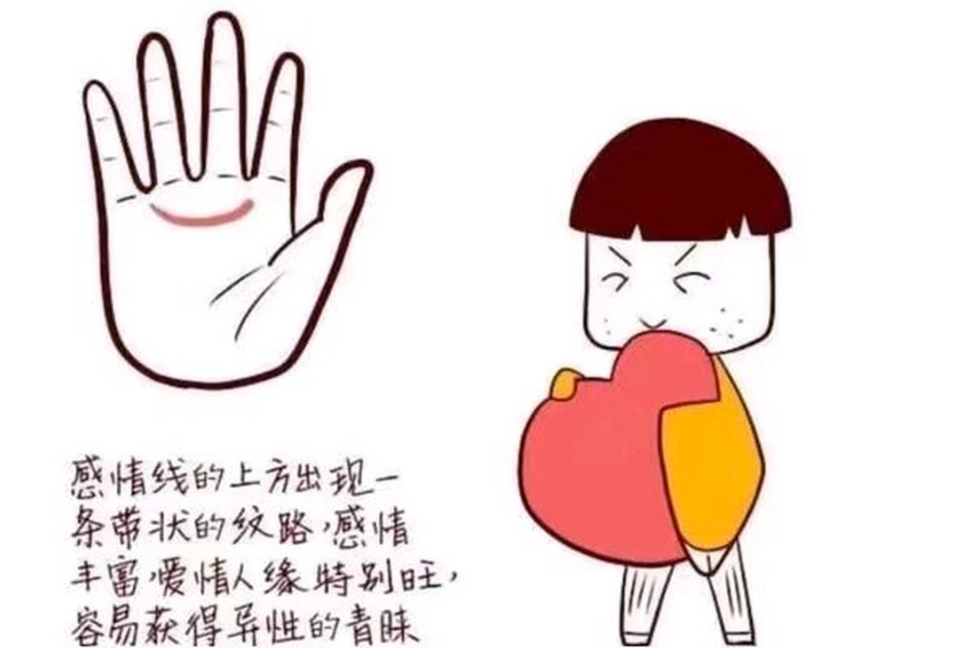 手相学将其称之为金星带(又名情欲带),金星带深而宽,线条颜色鲜明清晰