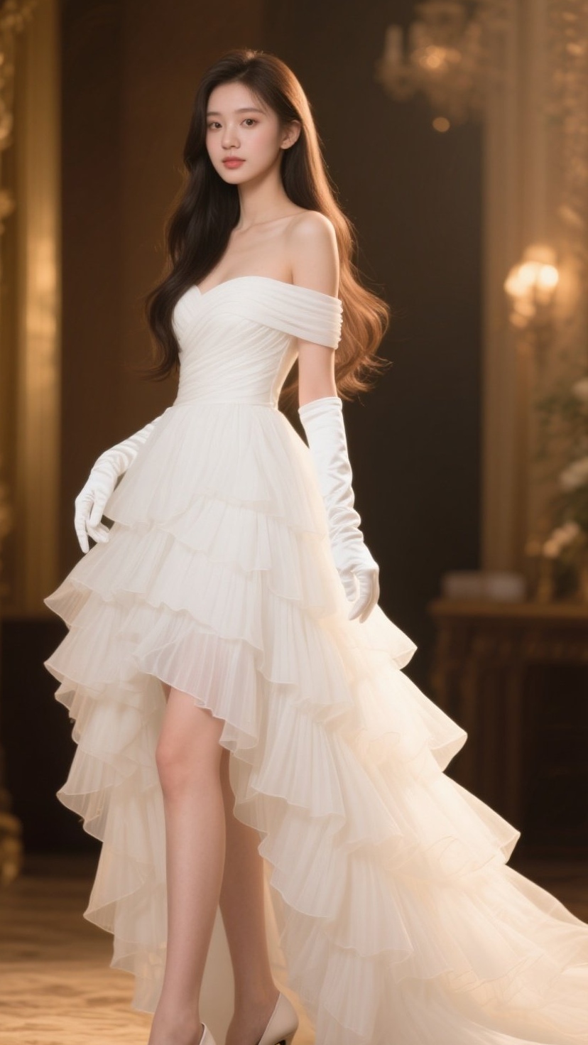 哇,这身白色婚纱也太闪了吧,好像童话里的公主哦!