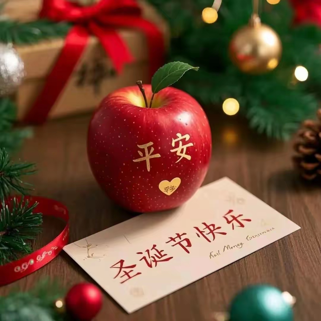 的圣诞树闪烁着温暖的光芒,窗外飘落的雪花映衬着节日的气氛,平安夜