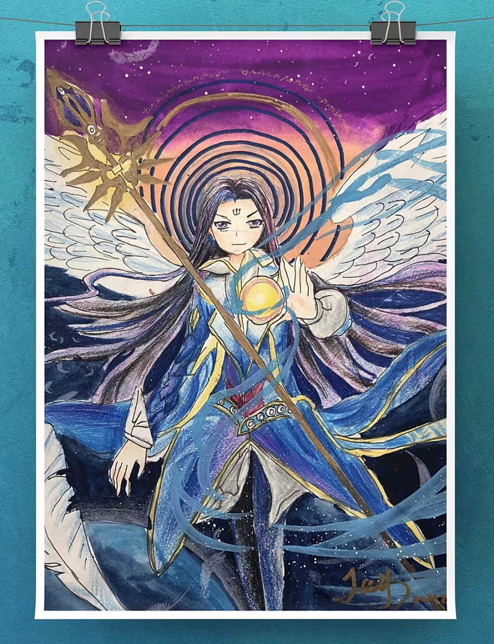 儿子用三天画了一张海神唐三!