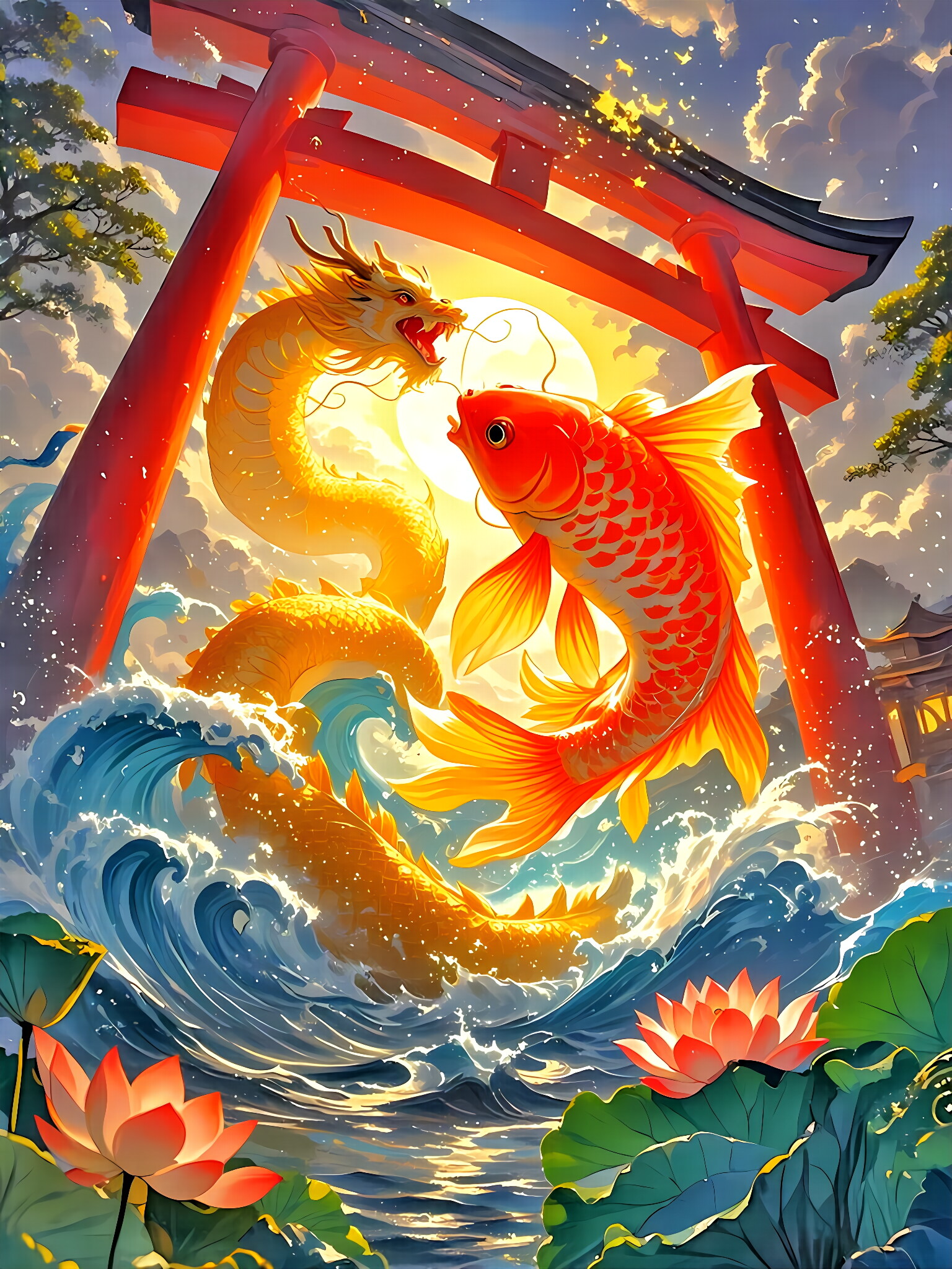 鲤鱼跃龙门#原创ai美图分享# #热点引擎计划