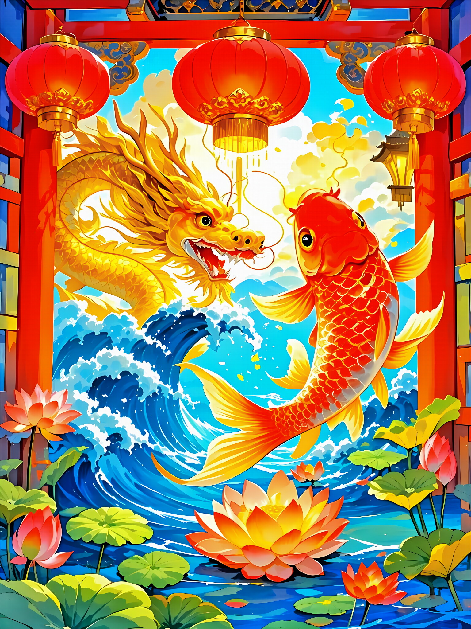 鲤鱼跃龙门#原创ai美图分享# #热点引擎计划