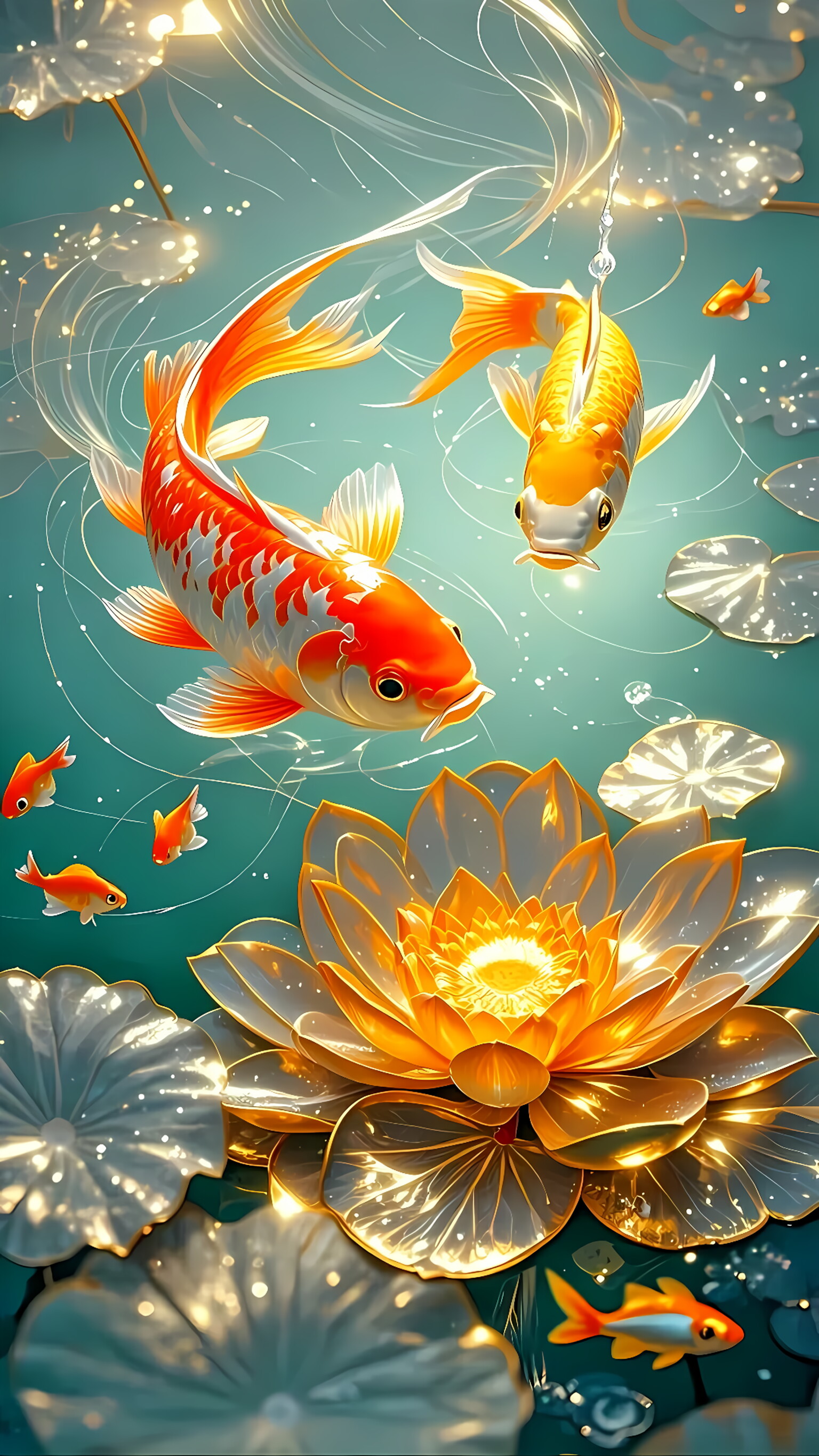 锦鲤荷花壁纸好运永相伴#原创ai美图分享# #热点引擎计划