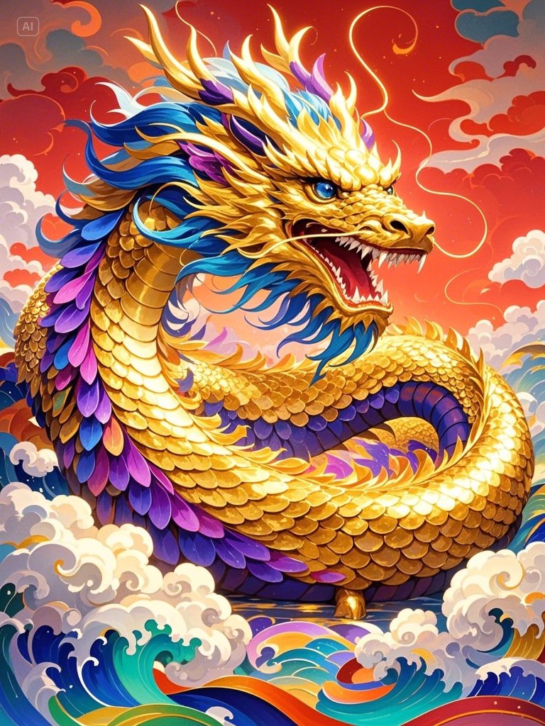 哇!这条龙色彩斑斓,霸气侧漏,好像要从画里游出来一样!