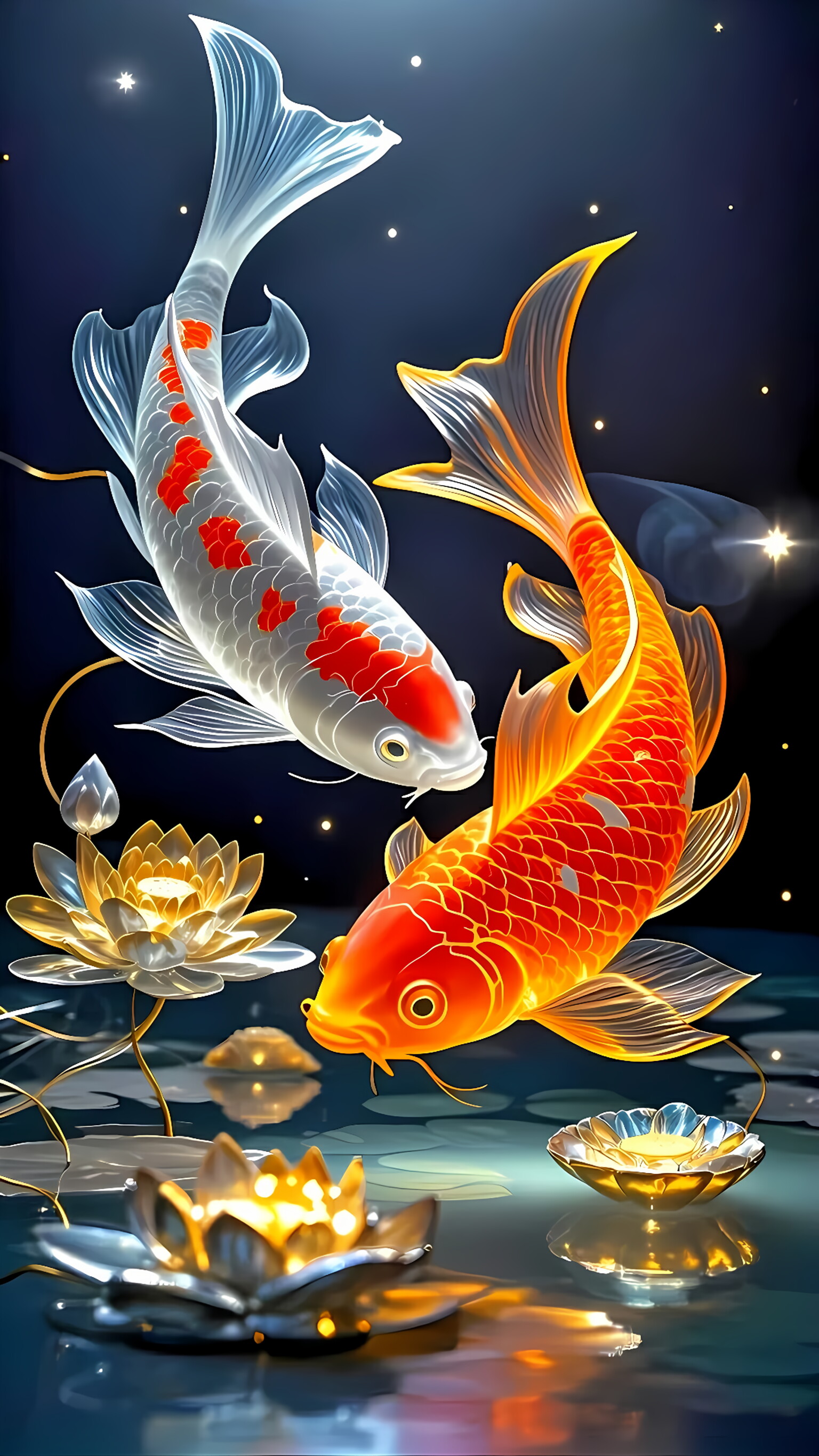 锦鲤荷花壁纸好运永相伴#原创ai美图分享# #热点引擎计划