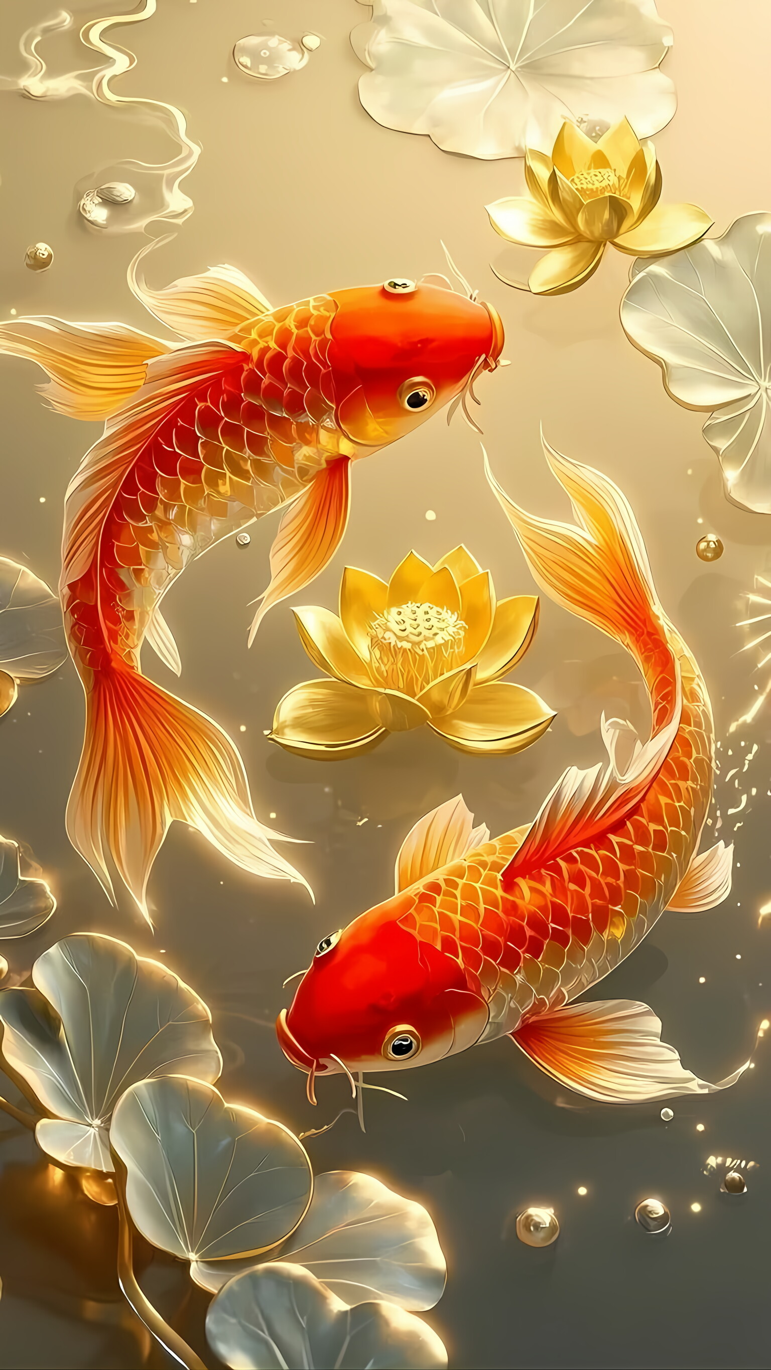 锦鲤荷花壁纸好运永相伴#原创ai美图分享# #热点引擎计划