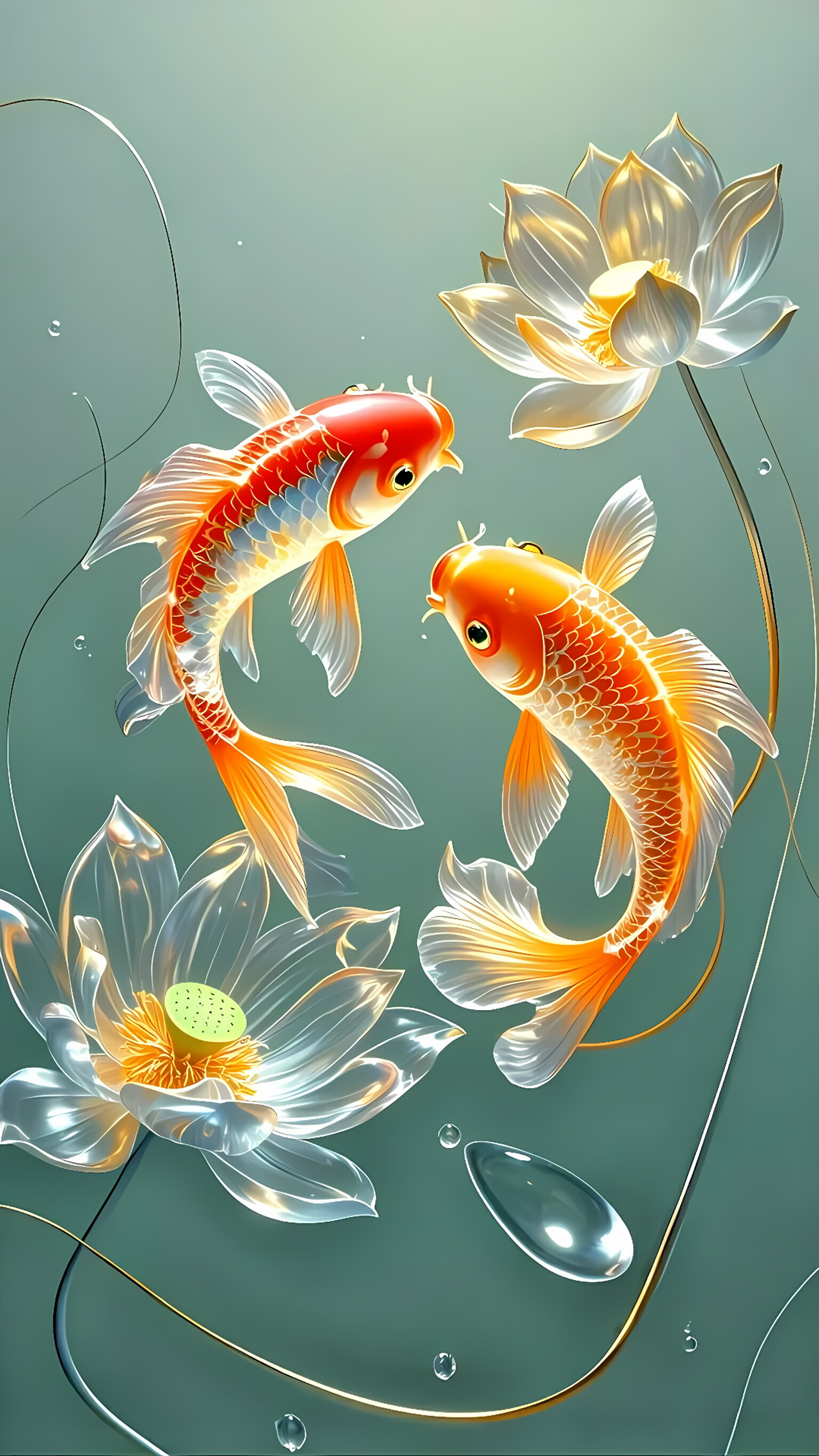 锦鲤荷花壁纸好运永相伴#原创ai美图分享# #热点引擎计划