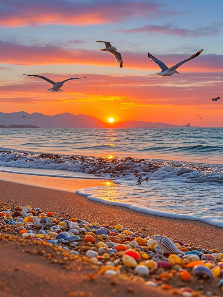 再来,感谢网友提醒,加上海鸥更漂亮了,海边日出图,以后出图就听你们准