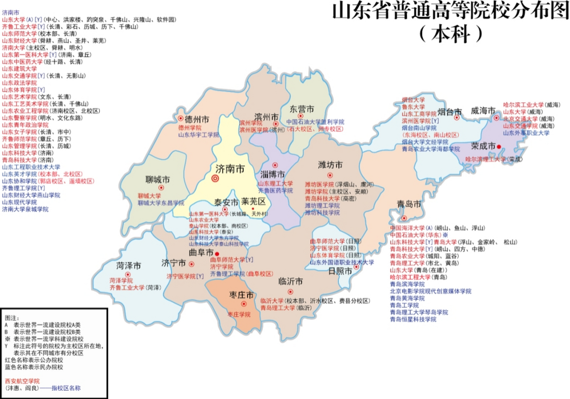 山东省高校分布图