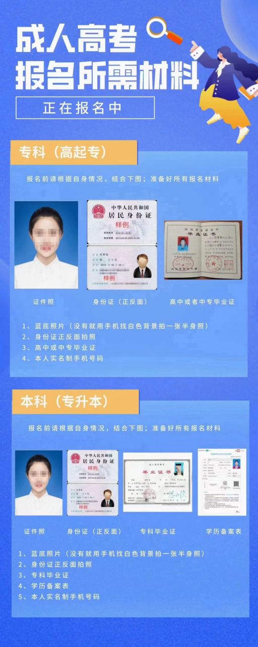 2023 年成人高考报名材料 6711566二寸证件照片电子版(蓝底,白