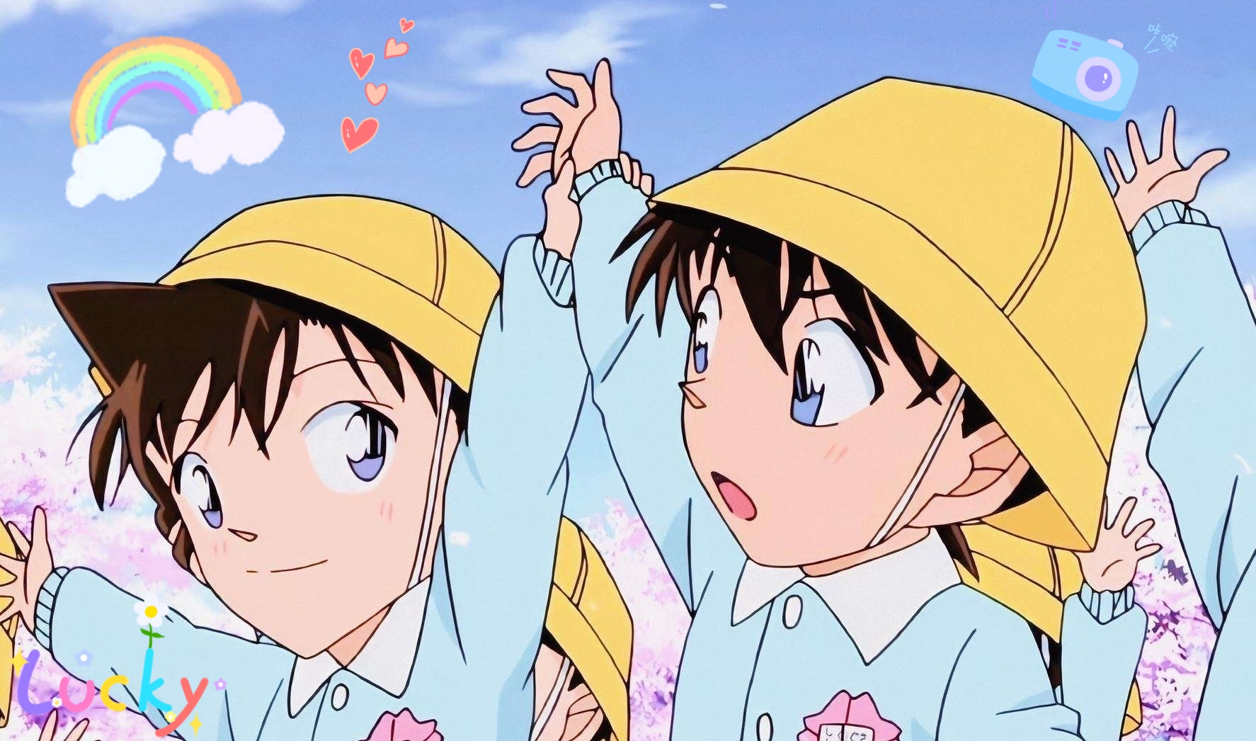 春日气息,童趣盎然,樱花树下,我们欢笑同行.(柯南壁纸 )