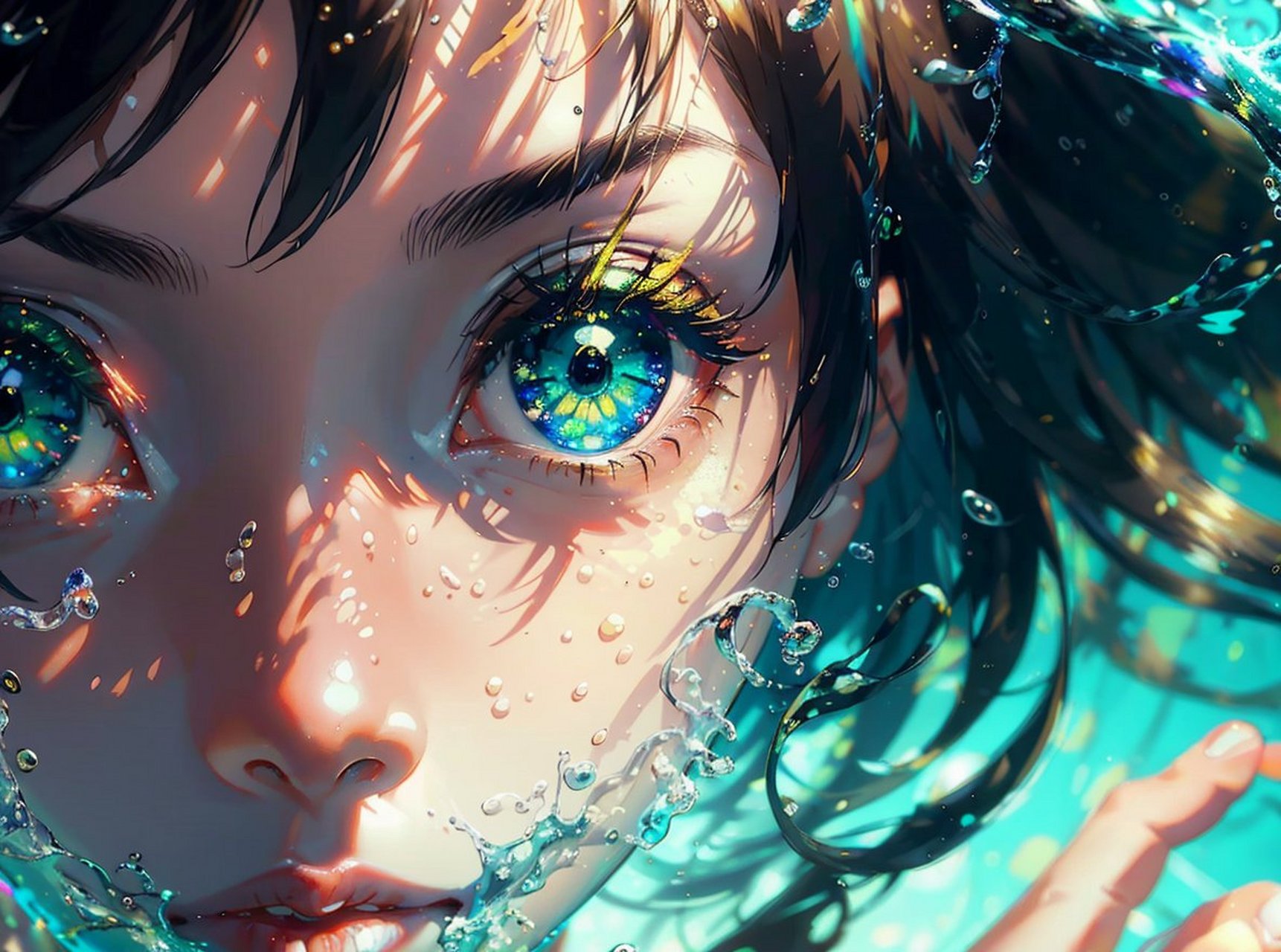 题目:蓝发少女,幽蓝之梦  仿佛一幅梦幻般的画卷,蓝发少女如水中的