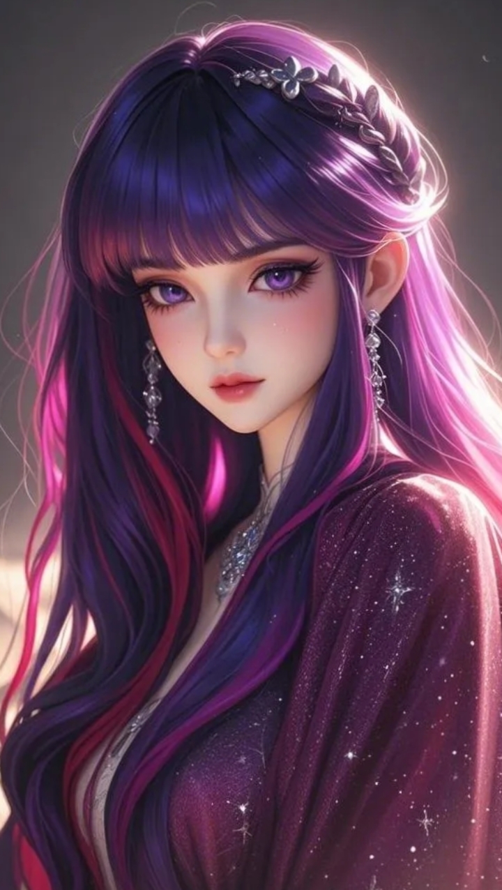 这位紫发女孩确实美得如同精灵一般