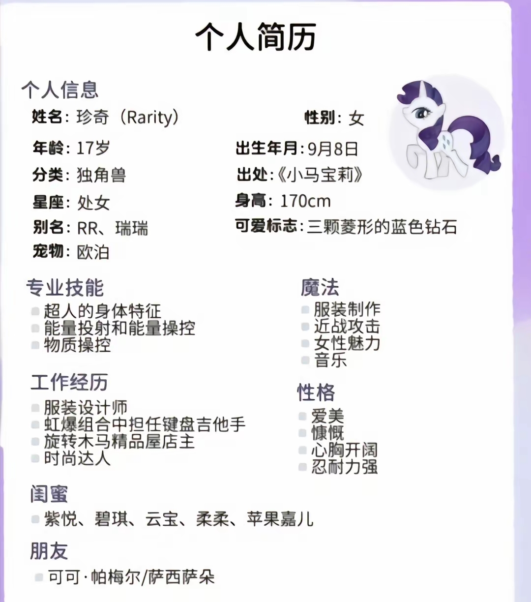 小马宝莉简历我竟然和pp是一个星座