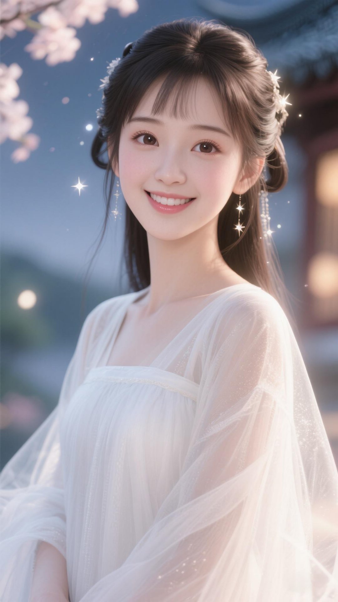 古风美少女,白衣如雪,笑颜如花,仿佛从画中走出的一样,清新脱俗,美得