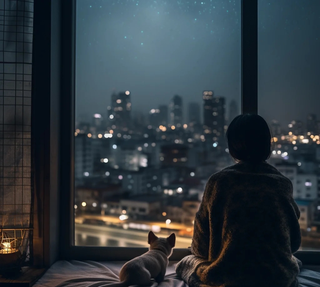 望窗外图片夜晚坐在窗边的图片深夜独处配图一个人坐窗前看不知道咋
