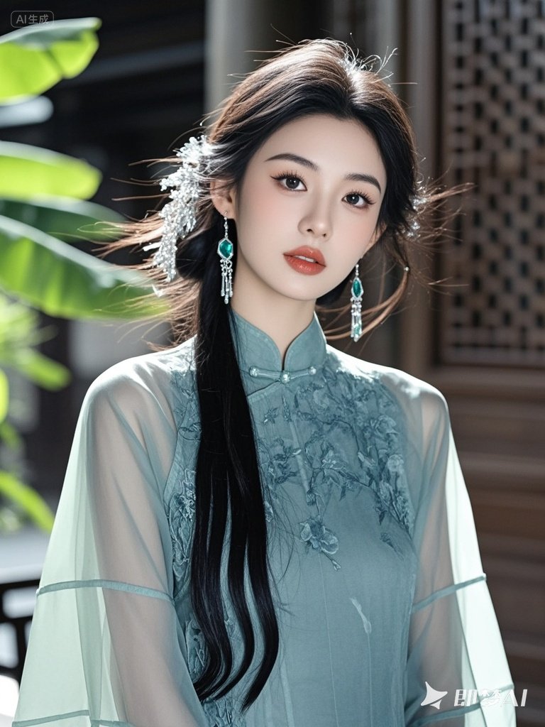 画面中的女子宛如暗夜中绽放的幽兰,散发着神秘而迷人的魅力