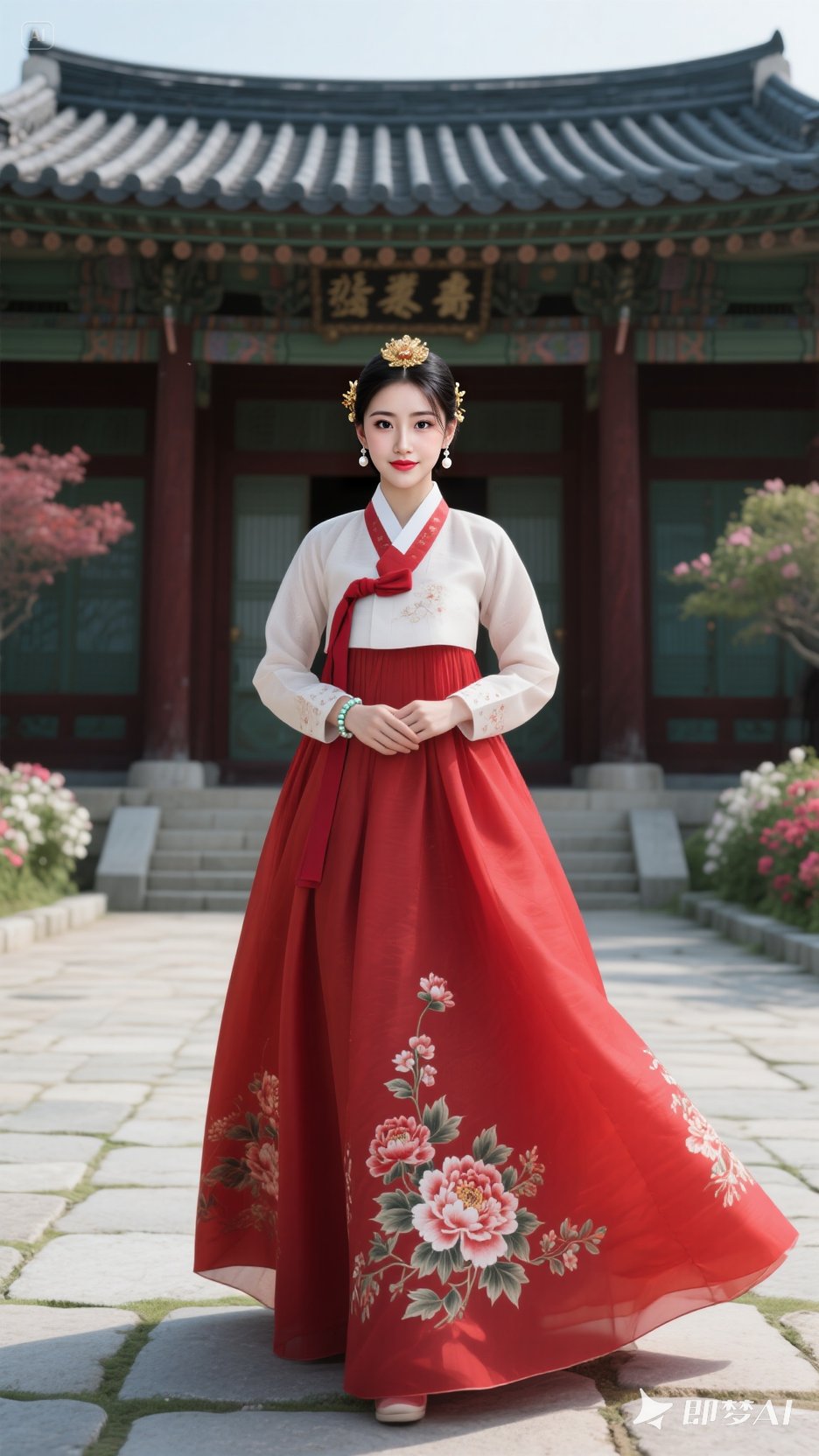公主服装朝族 传统服装朝鲜族裙子图片朝鲜族服饰红白色朝鲜族服饰